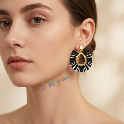 Black Raffia & 18K Gold-Plated Fan Drop Earrings