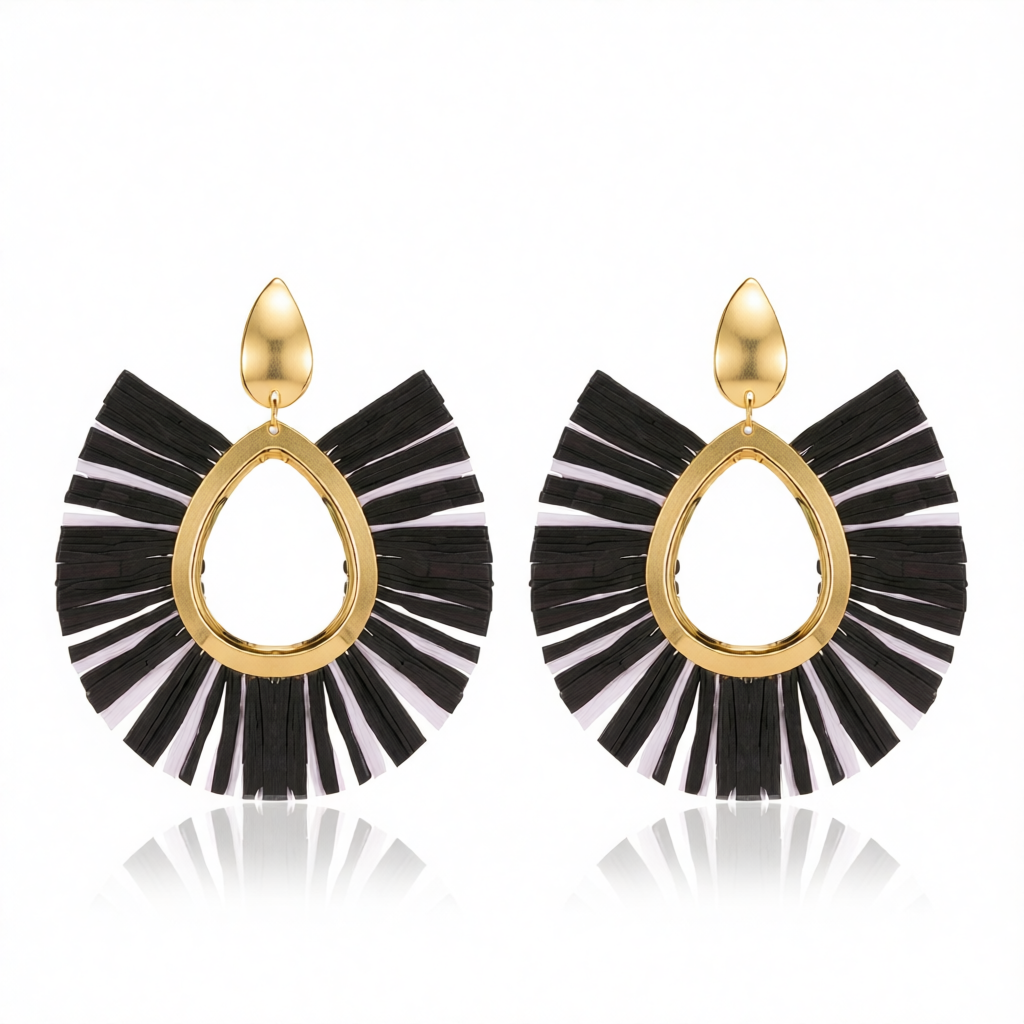 Black Raffia & 18K Gold-Plated Fan Drop Earrings