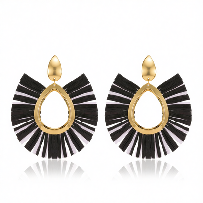 Black Raffia & 18K Gold-Plated Fan Drop Earrings
