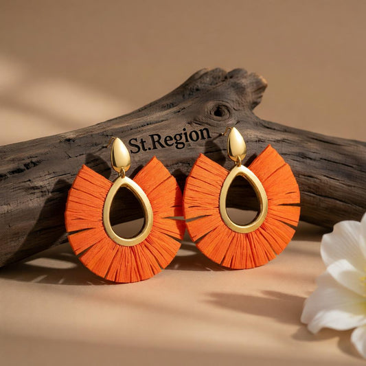 Orange Raffia & 18K Gold-Plated Drop Earrings