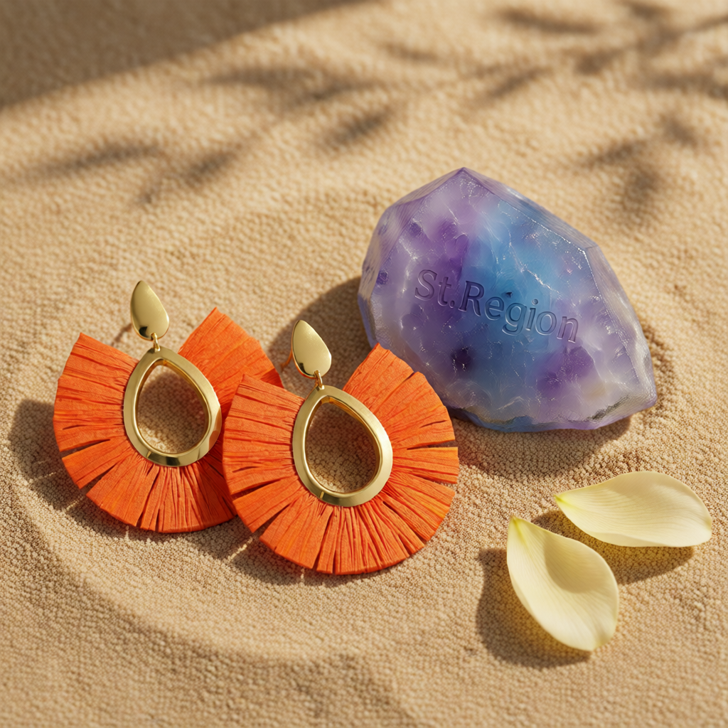 Orange Raffia & 18K Gold-Plated Drop Earrings