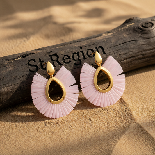 White Raffia & 18K Gold-Plated Fan Drop Earrings