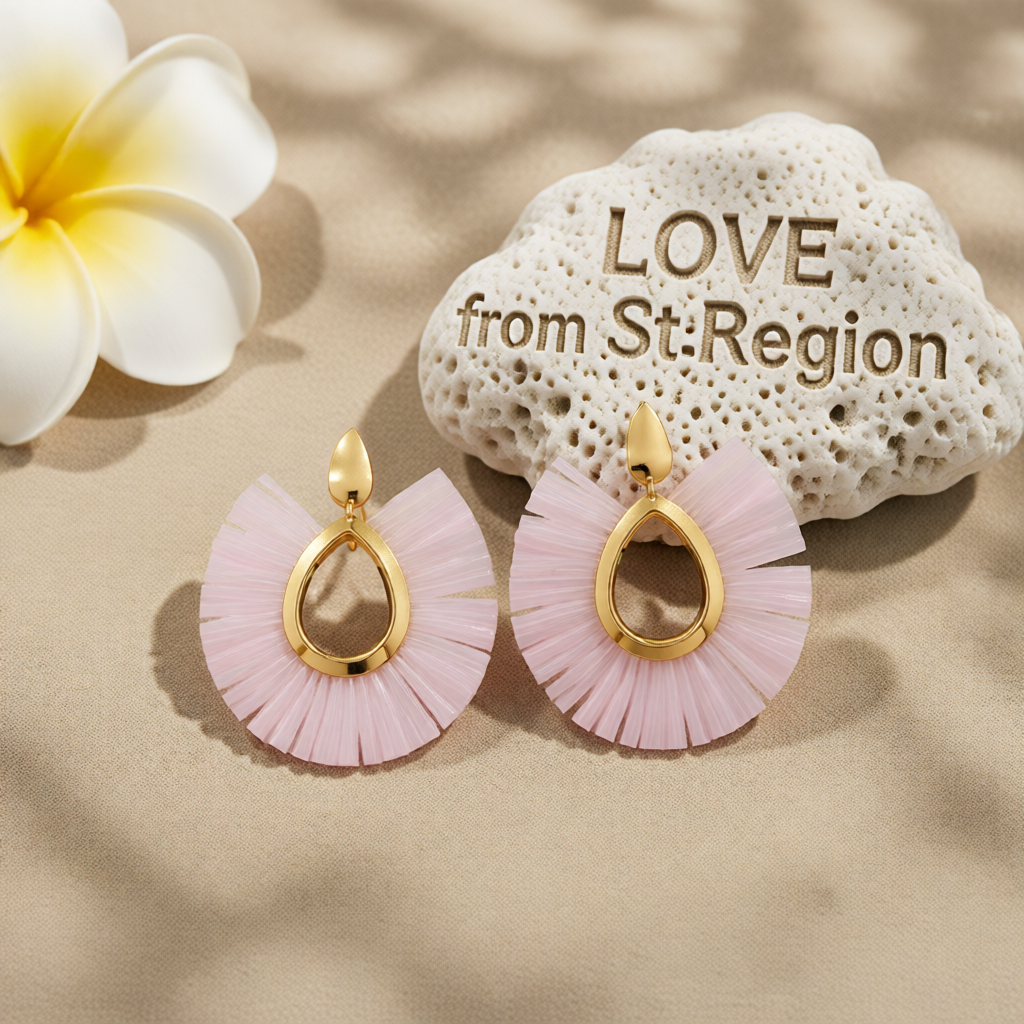 White Raffia & 18K Gold-Plated Fan Drop Earrings