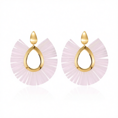 White Raffia & 18K Gold-Plated Fan Drop Earrings