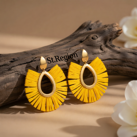 Yellow Raffia & 18K Gold-Plated Tassel Drop Earrings
