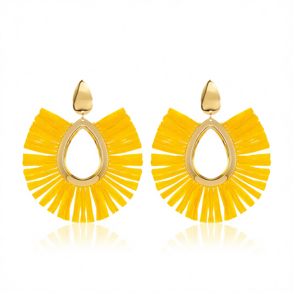 Yellow Raffia & 18K Gold-Plated Tassel Drop Earrings