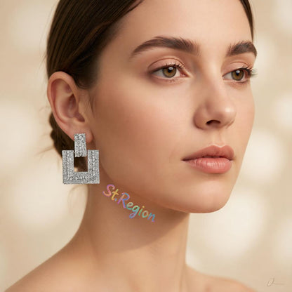 Cubic Zirconia and Silver-Plated Open Square Drop Earrings, silver drop earrings for women, styled look