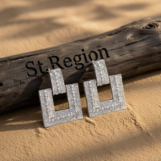 Cubic Zirconia & Silver-Plated Open Square Drop Earrings
