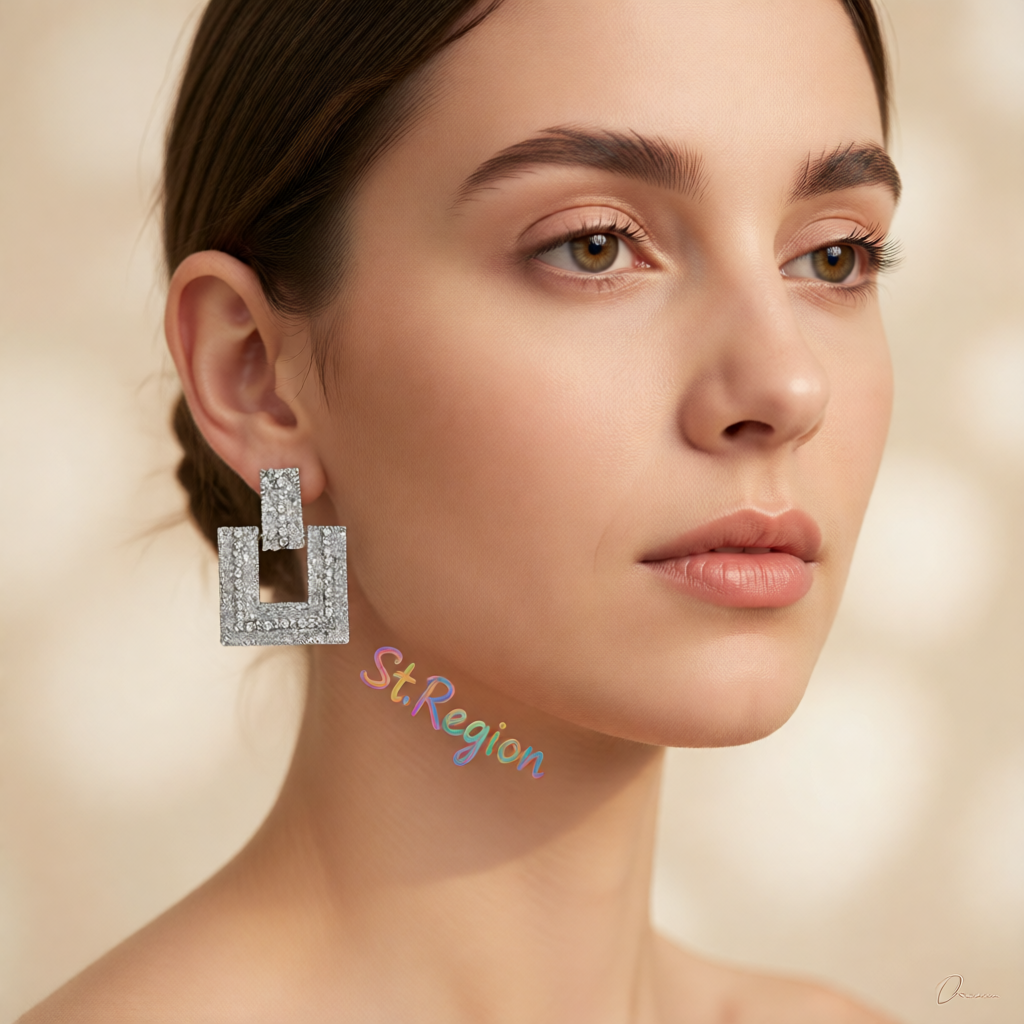 Cubic Zirconia & Silver-Plated Open Square Drop Earrings