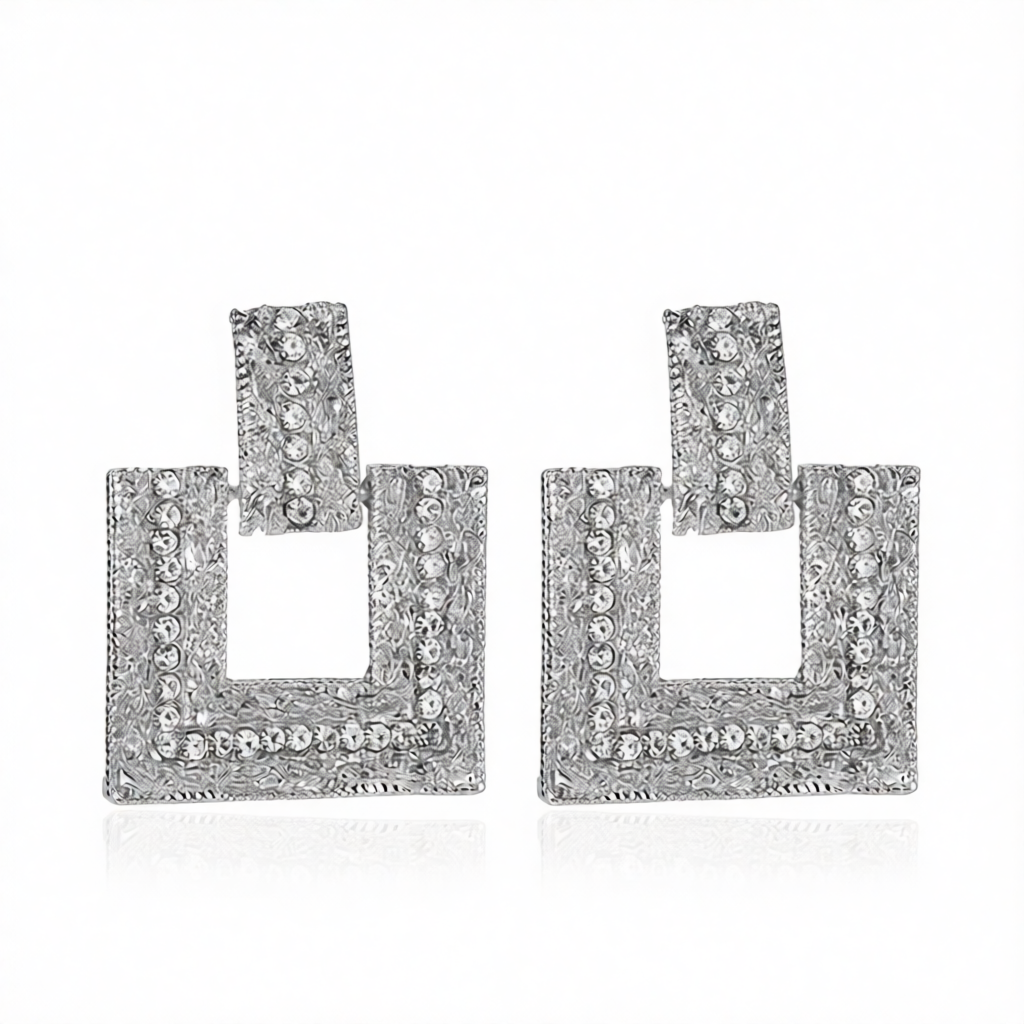 Cubic Zirconia & Silver-Plated Open Square Drop Earrings