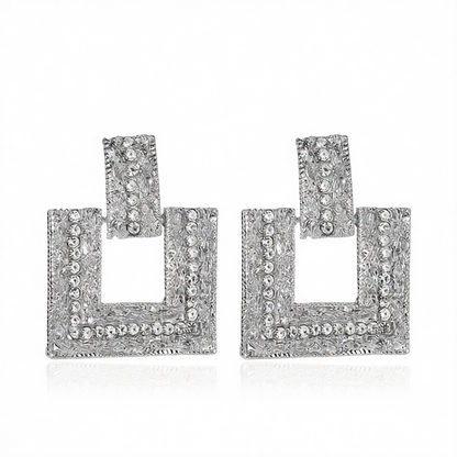 Cubic Zirconia & Silver-Plated Open Square Drop Earrings