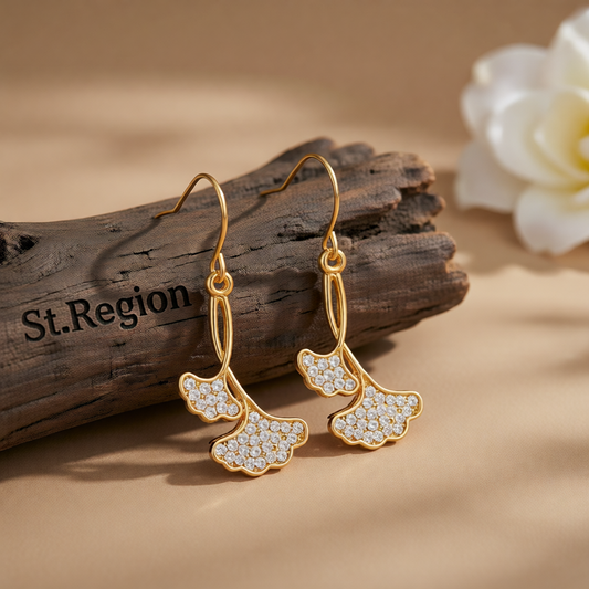 Cubic Zirconia & 18K Gold-Plated Gingko Leaf Drop Earrings