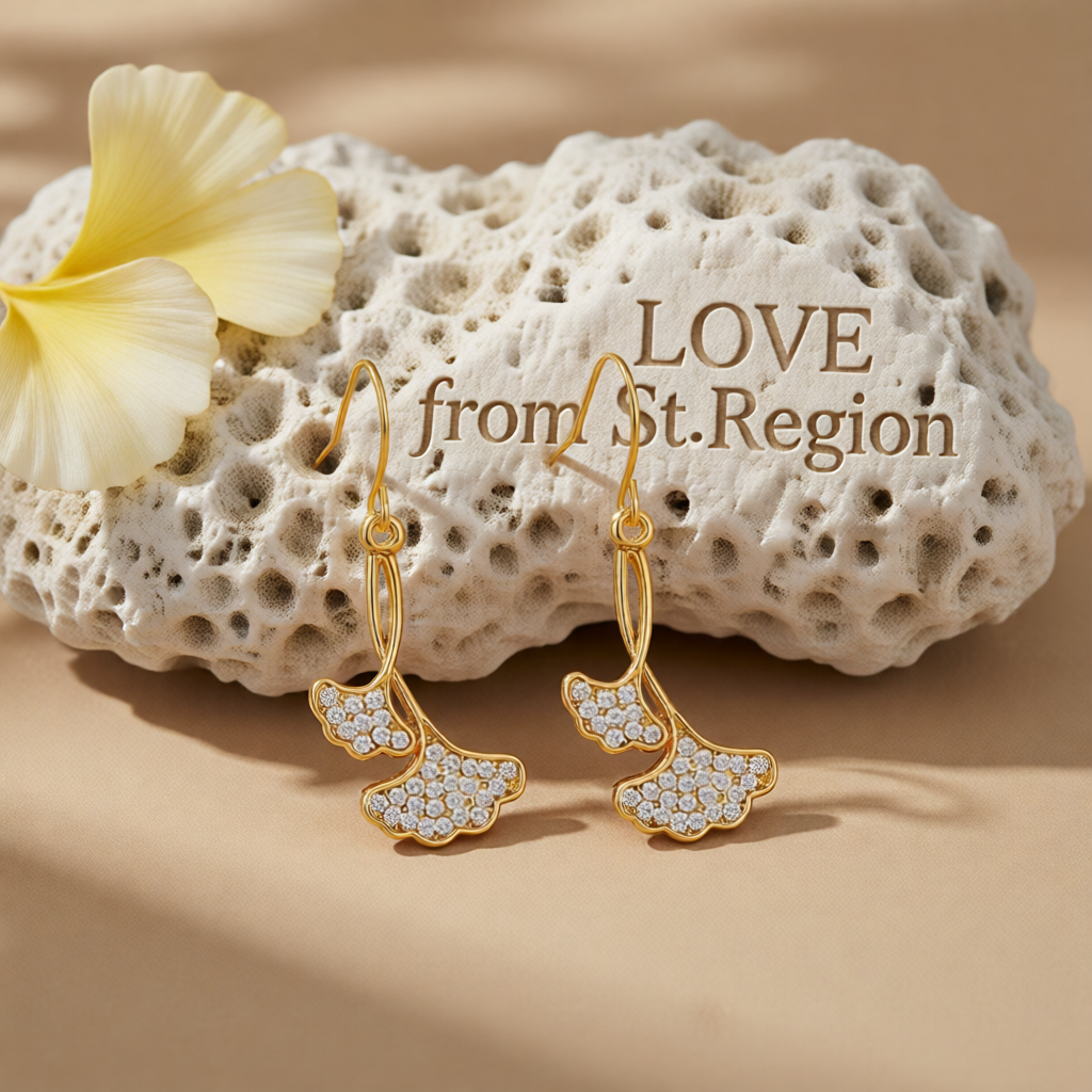 Cubic Zirconia & 18K Gold-Plated Gingko Leaf Drop Earrings