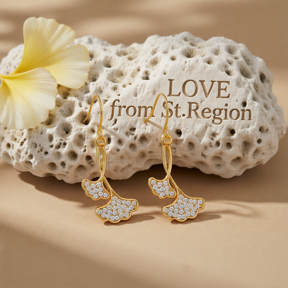 Cubic Zirconia & 18K Gold-Plated Gingko Leaf Drop Earrings