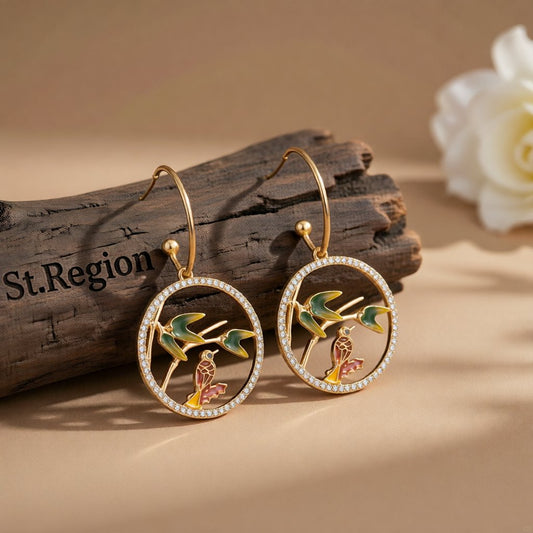 Green & 18K Gold-Plated Cubic Zirconia-Accent Bird Round Drop Earrings