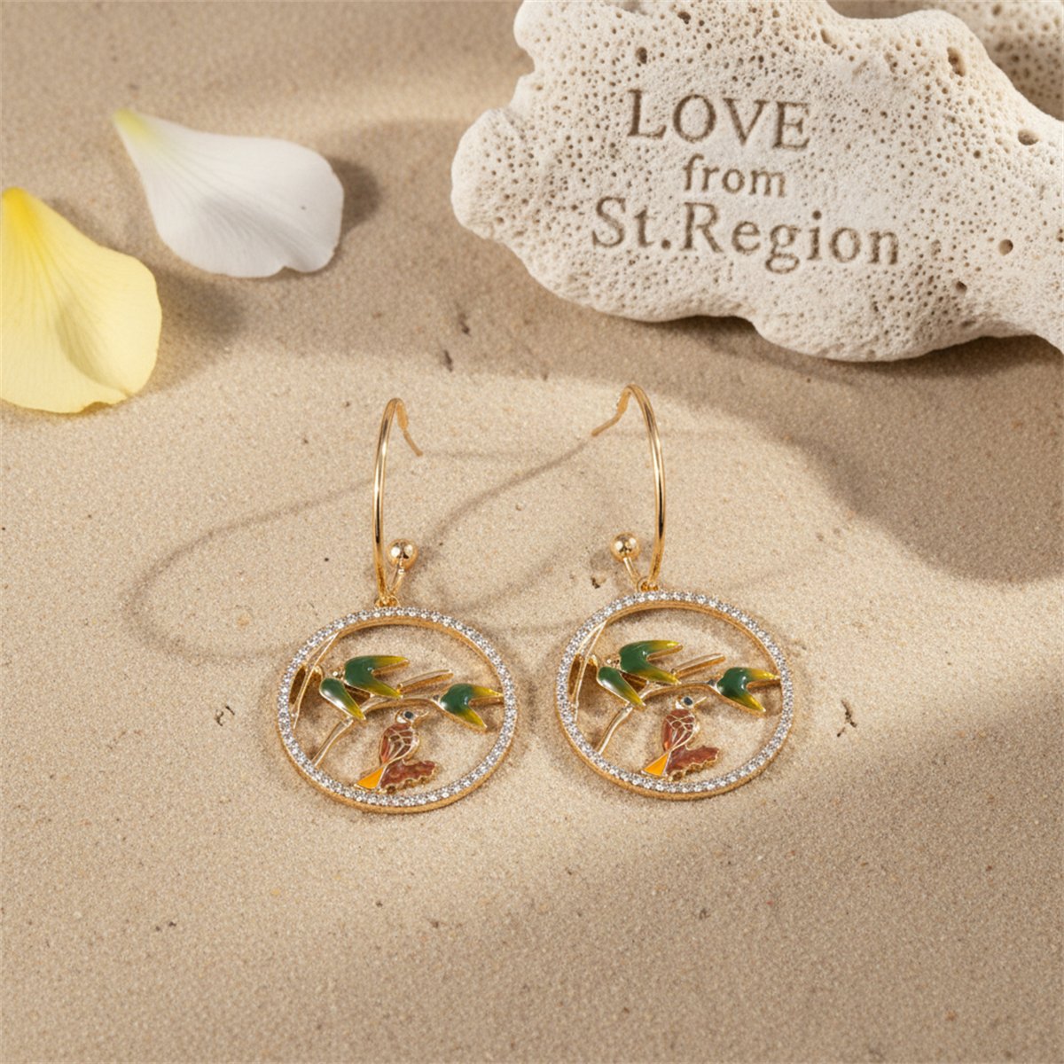 Green & 18K Gold-Plated Cubic Zirconia-Accent Bird Round Drop Earrings