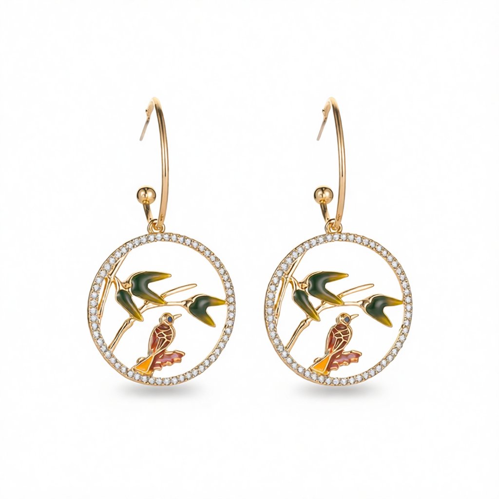 Green & 18K Gold-Plated Cubic Zirconia-Accent Bird Round Drop Earrings