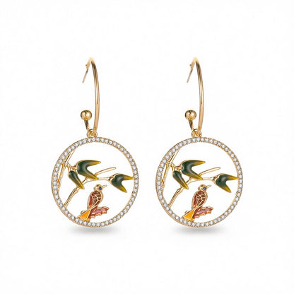 Green & 18K Gold-Plated Cubic Zirconia-Accent Bird Round Drop Earrings