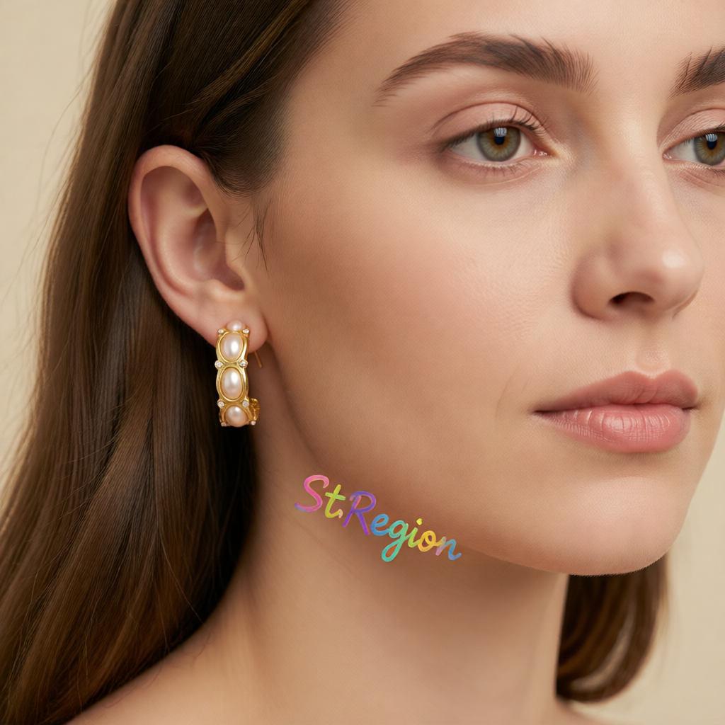 Pearl & Cubic Zirconia 18K Gold-Plated Tiered Huggie Earrings