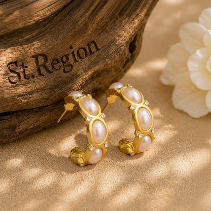 Pearl & Cubic Zirconia 18K Gold-Plated Tiered Huggie Earrings