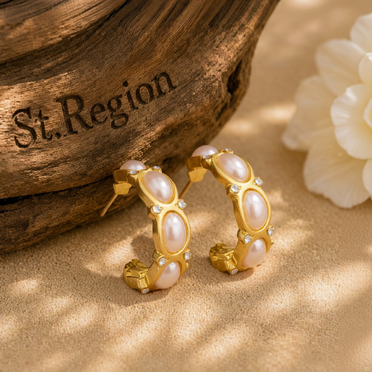 Pearl & Cubic Zirconia 18K Gold-Plated Tiered Huggie Earrings