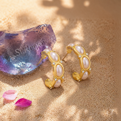 Pearl & Cubic Zirconia 18K Gold-Plated Tiered Huggie Earrings