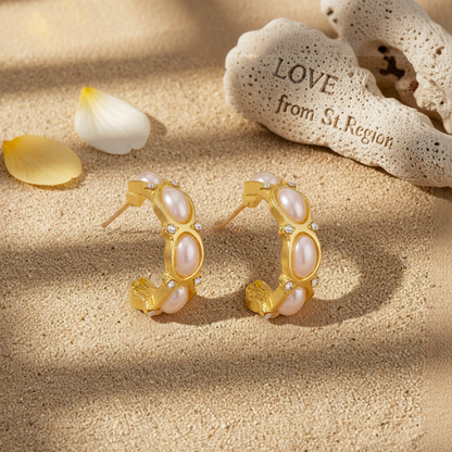 Pearl & Cubic Zirconia 18K Gold-Plated Tiered Huggie Earrings