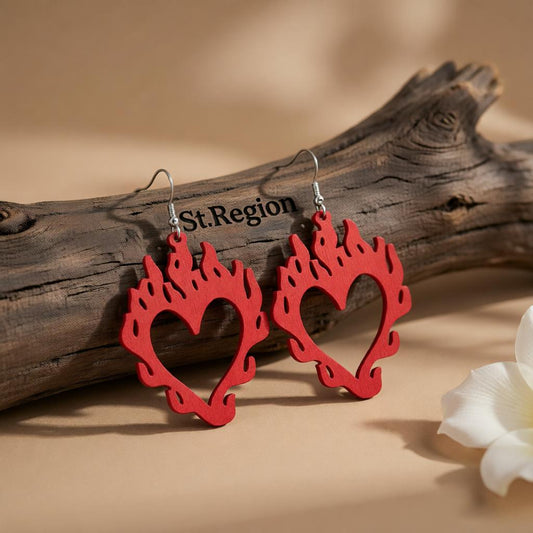 Red Acrylic & Silver-Plated Flame Heart Drop Earrings