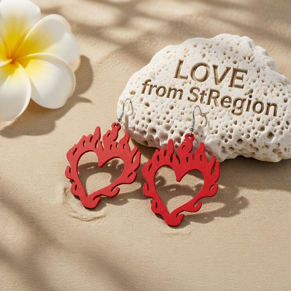 Red Acrylic and Silver-Plated Flame Heart Drop Earrings, silver drop earrings for women, lifestyle look