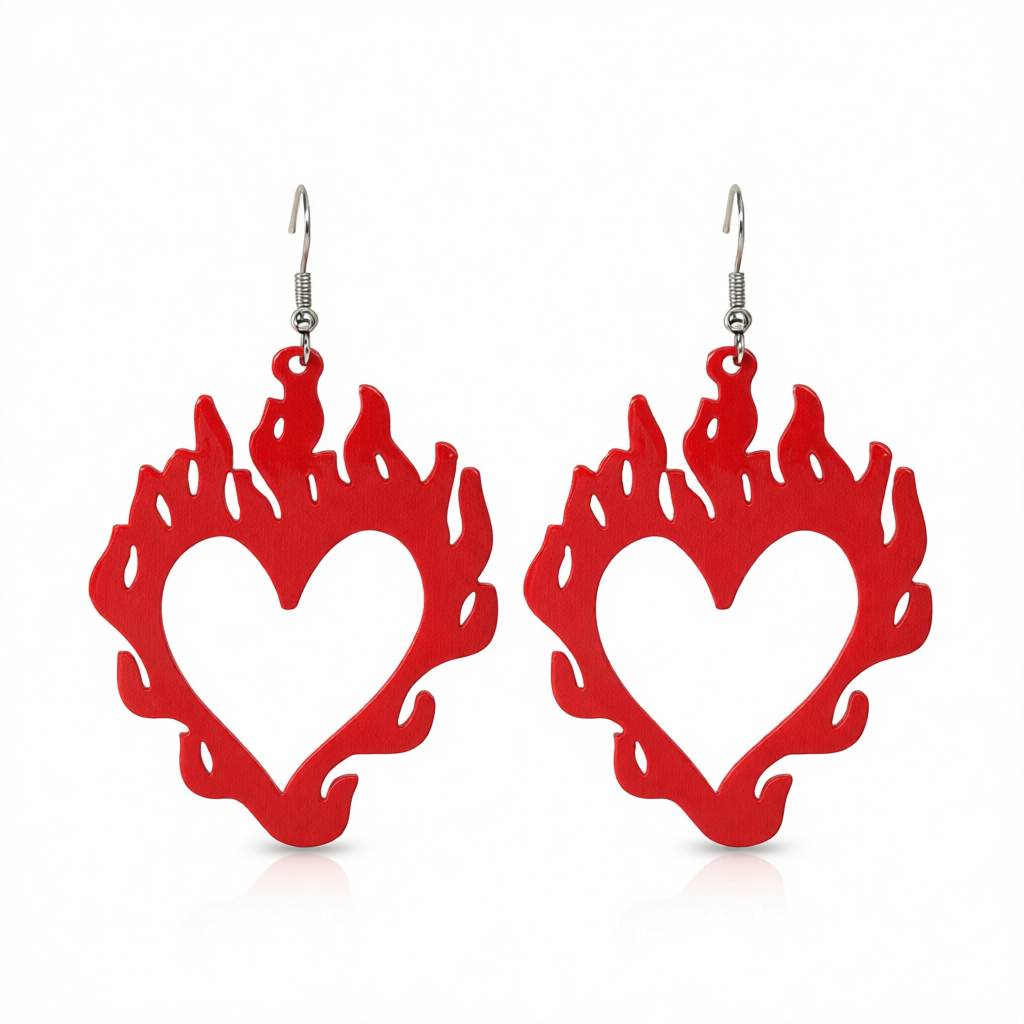Red Acrylic & Silver-Plated Flame Heart Drop Earrings