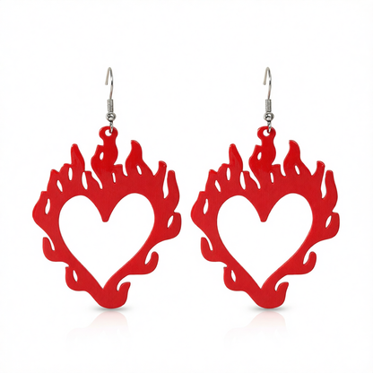 Red Acrylic & Silver-Plated Flame Heart Drop Earrings