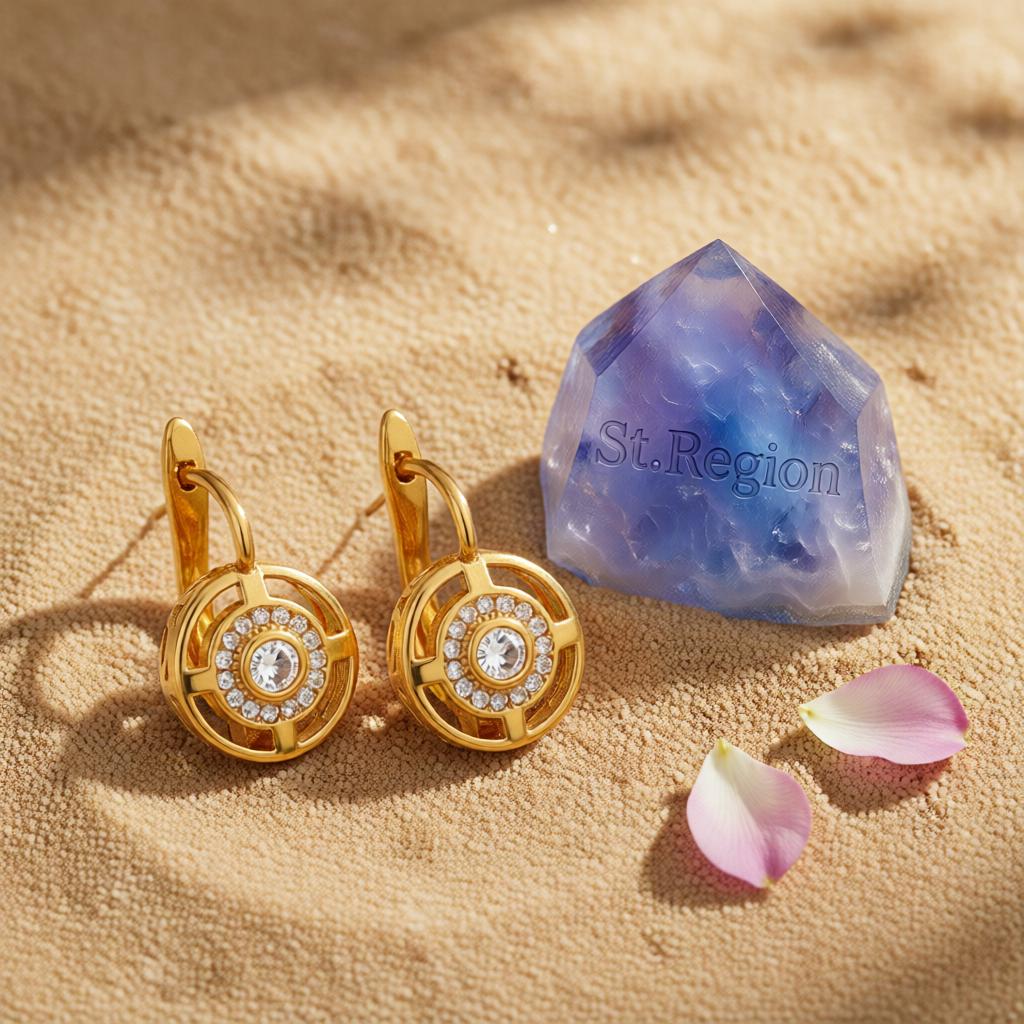Crystal and Cubic Zirconia 18K Gold-Plated Cutout Huggie Earrings, gold huggie earrings, detail close-up