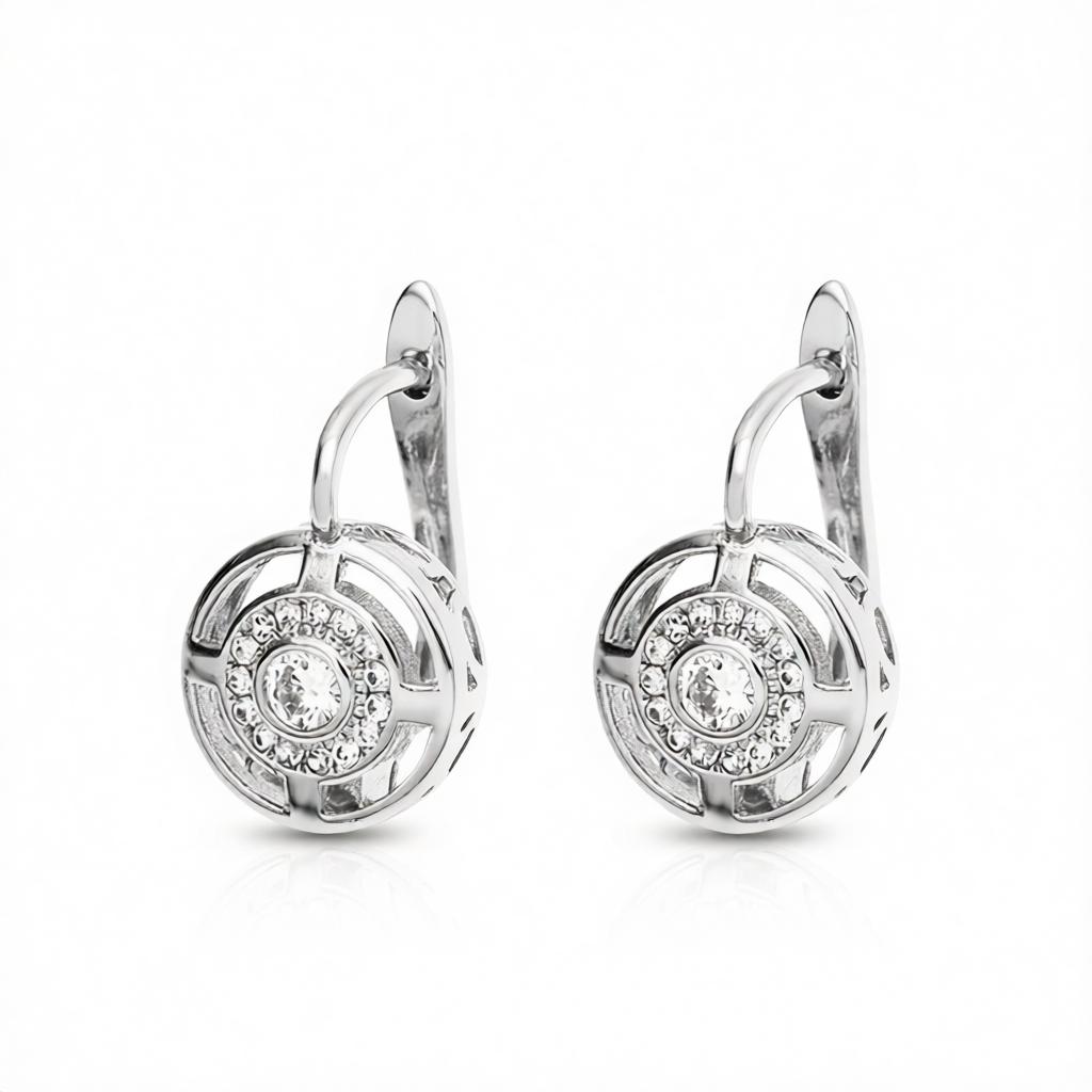 Crystal and Cubic Zirconia Silver-Plated Cutout Huggie Earrings, silver huggie earrings, dainty minimalist design, side view
