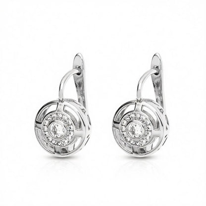 Crystal and Cubic Zirconia Silver-Plated Cutout Huggie Earrings, silver huggie earrings, dainty minimalist design, side view
