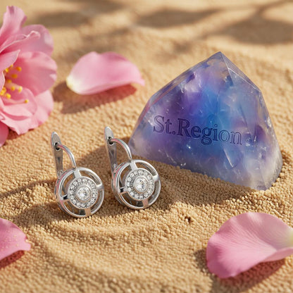 Crystal and Cubic Zirconia Silver-Plated Cutout Huggie Earrings, silver huggie earrings, detail close-up