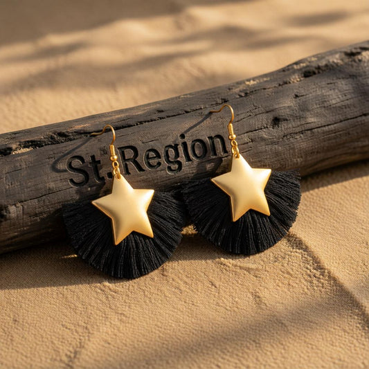 Black Polyster & 18K Gold-Plated Star Fan Drop Earrings