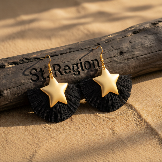 Black Polyster & 18K Gold-Plated Star Fan Drop Earrings