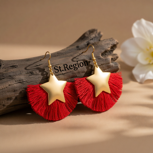 Red Polyster & 18K Gold-Plated Star Fan Drop Earrings
