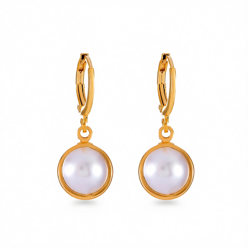 Pearl & 18K Gold-Plated Dangle Huggie Earrings