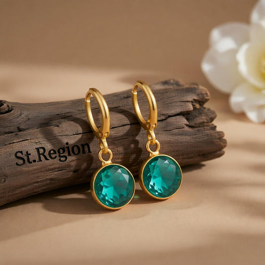 Dark Green Crystal & 18K Gold-Plated Round Huggie Earrings