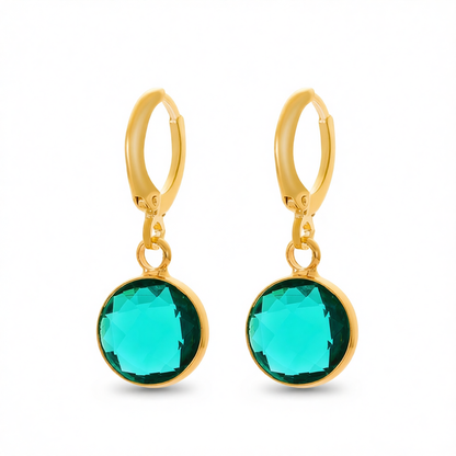 Dark Green Crystal & 18K Gold-Plated Round Huggie Earrings