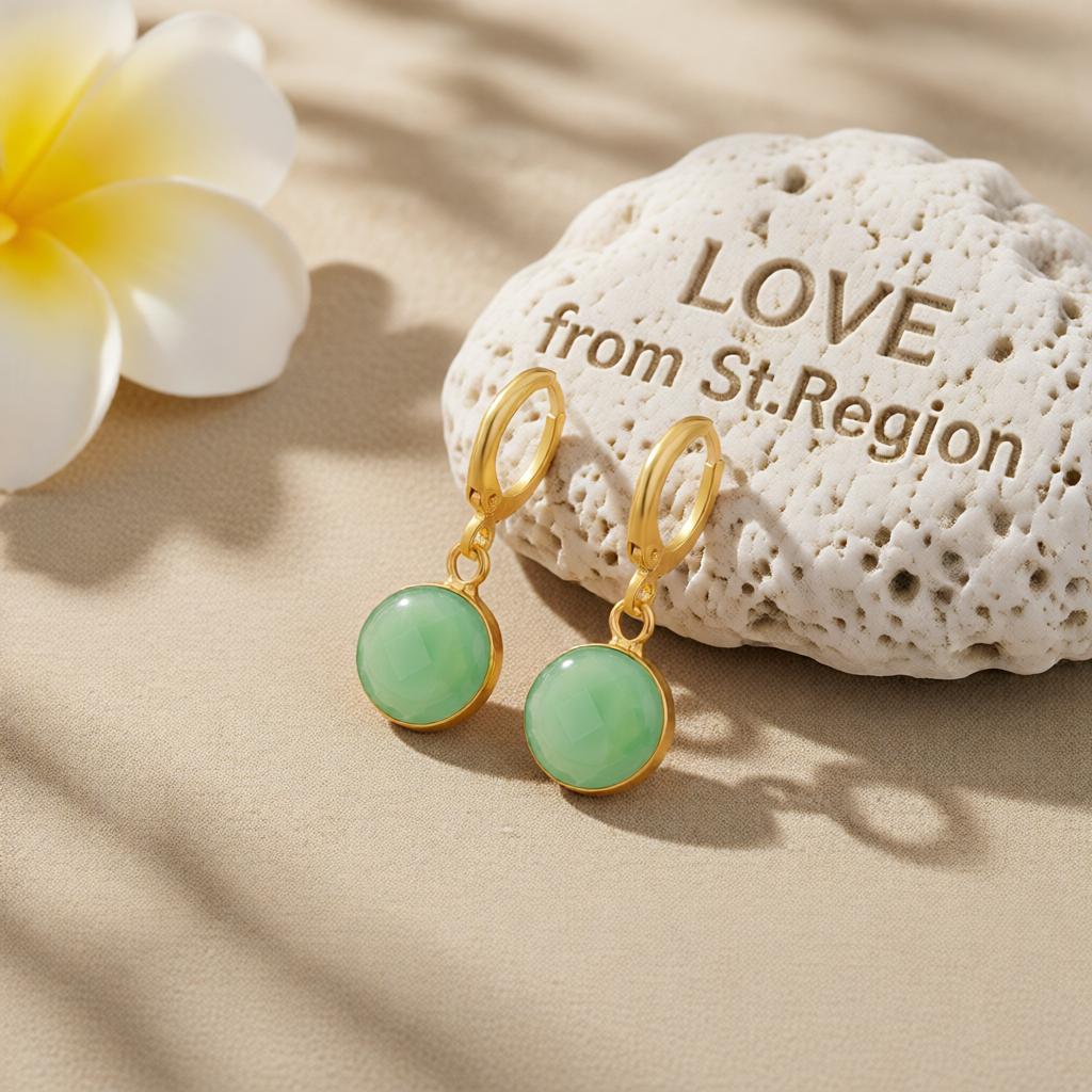 Green Crystal and 18K Gold-Plated Round Huggie Earrings, gold huggie earrings, vintage-inspired design, lifestyle look