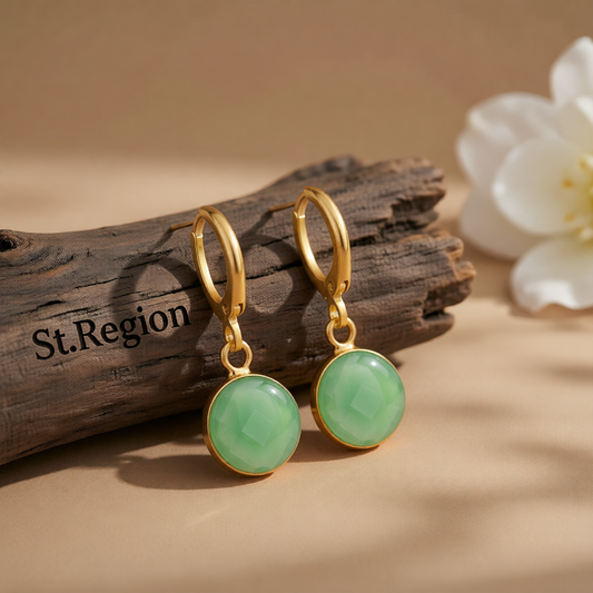 Green Crystal & 18K Gold-Plated Round Huggie Earrings