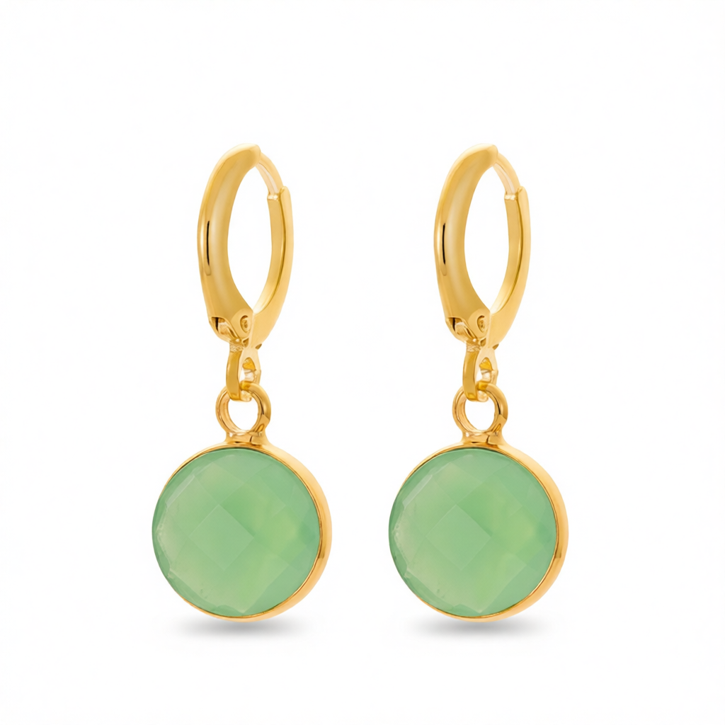 Green Crystal & 18K Gold-Plated Round Huggie Earrings