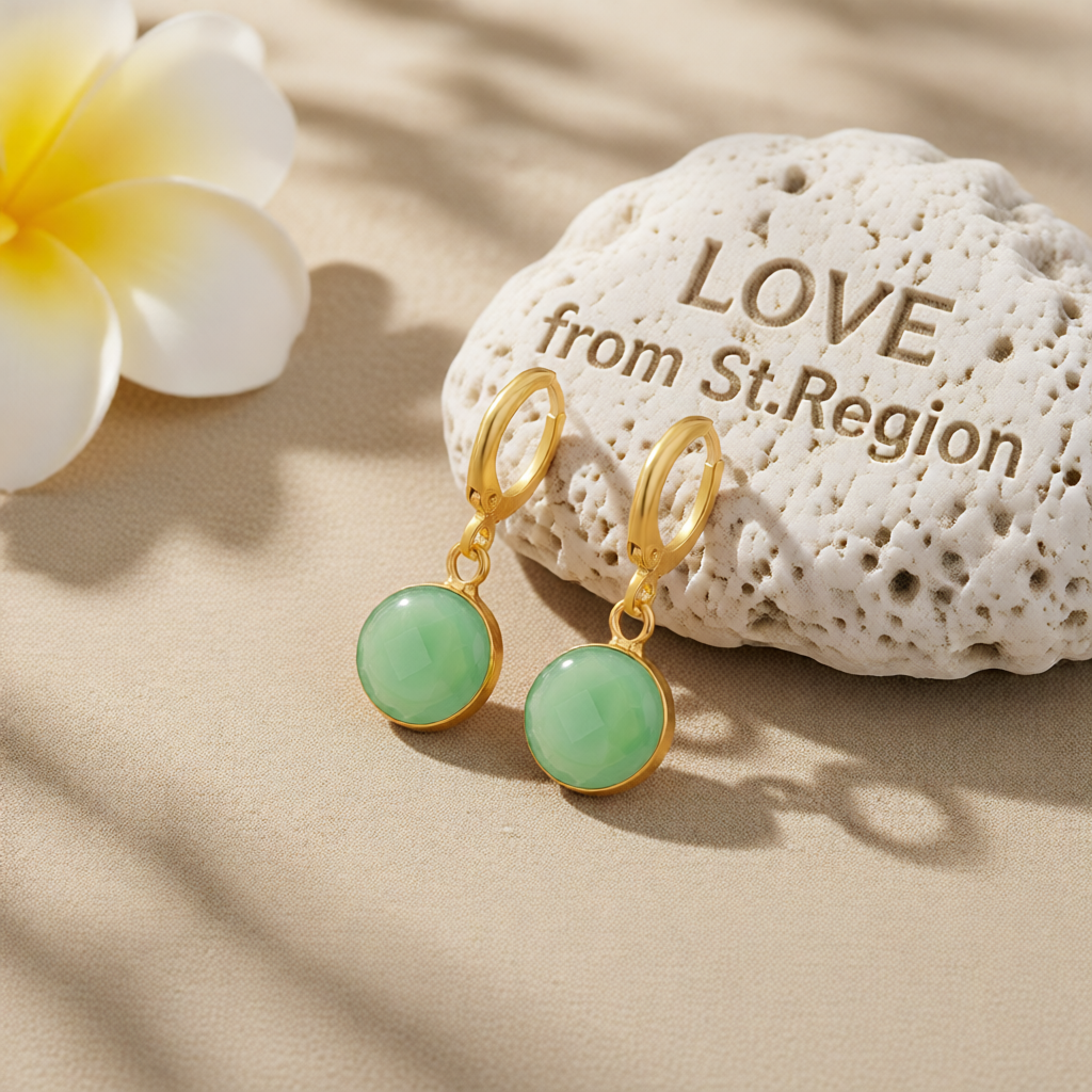 Green Crystal & 18K Gold-Plated Round Huggie Earrings