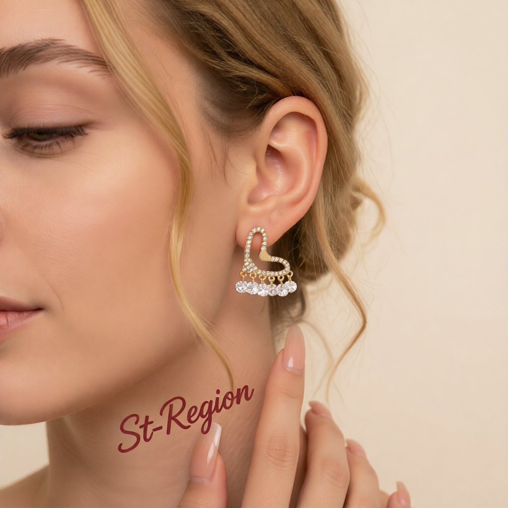 Crystal and Cubic Zirconia 18K Gold-Plated Heart Tassel Earrings, gold drop earrings for women, styled look