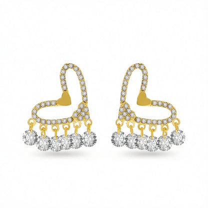 Crystal and Cubic Zirconia 18K Gold-Plated Heart Tassel Earrings, gold drop earrings for women, botanical inspired, side view