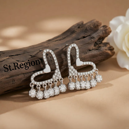 Crystal & Cubic Zirconia Silver-Plated Heart Tassel Drop Earrings