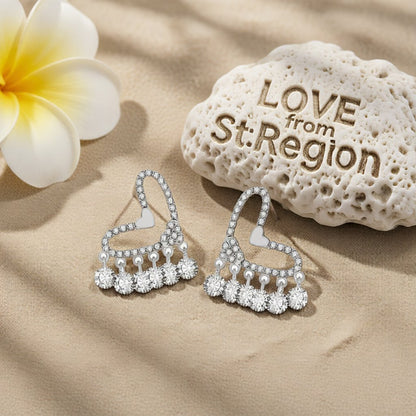 Crystal & Cubic Zirconia Silver-Plated Heart Tassel Drop Earrings