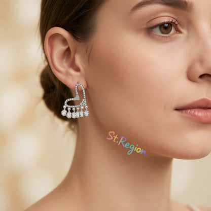 Crystal & Cubic Zirconia Silver-Plated Heart Tassel Drop Earrings